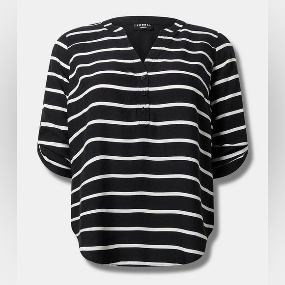 Torrid Harper Black & White Striped Pullover Blouse - Picture 3 of 10